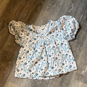 Universal Thread Blue Floral Puff Sleeve Kids Blouse